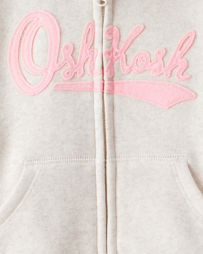 Baby Girl Fleece Hooded Zip-Up Jacket - Oatmeal, image 3 of 4 slides