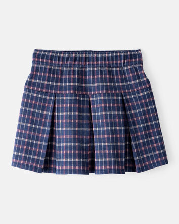 Girls Plaid Pleated Pull-On Skort - Navy, 