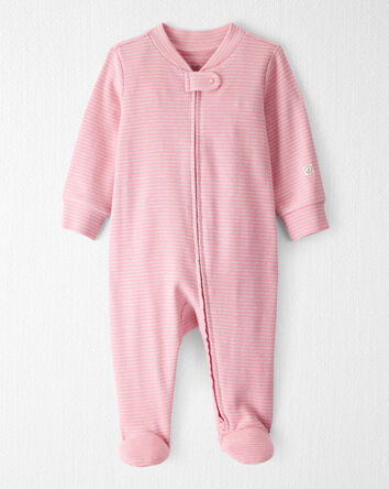 Baby Girl Organic Cotton Sleep & Play in Pink Stripes, 