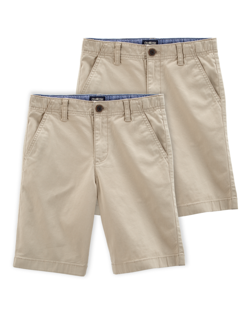 Boys 2-Pack Stretch Chino Uniform Shorts - Khaki, image 1 of 4 slides