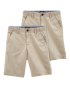 Boys 2-Pack Stretch Chino Uniform Shorts - Khaki, image 1 of 4 slides