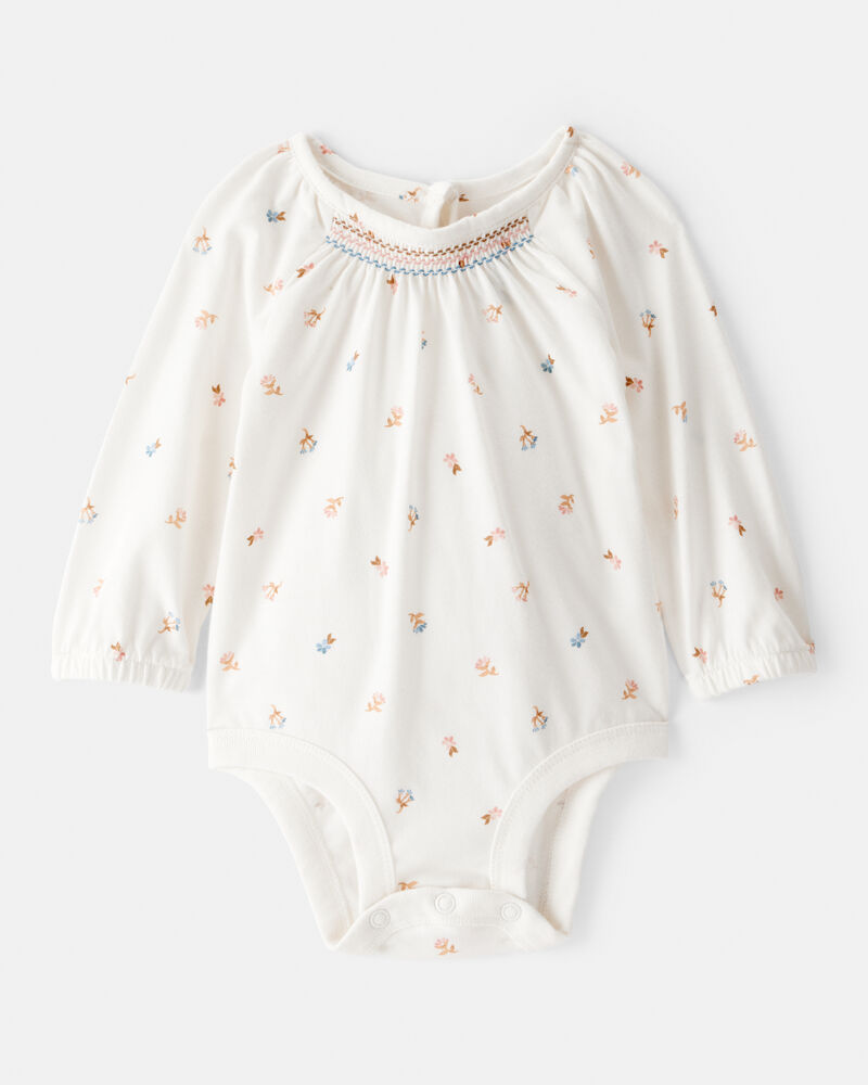 Baby Girl Floral Print Long-Sleeve Fashion Bodysuit - Ivory, image 1 of 4 slides