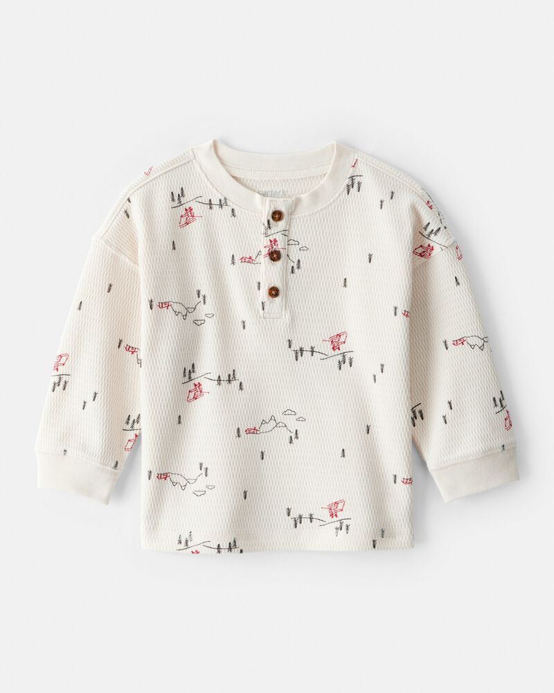 Baby Boy Skiing Henley T-Shirt - Cream, image 1 of 3 slides