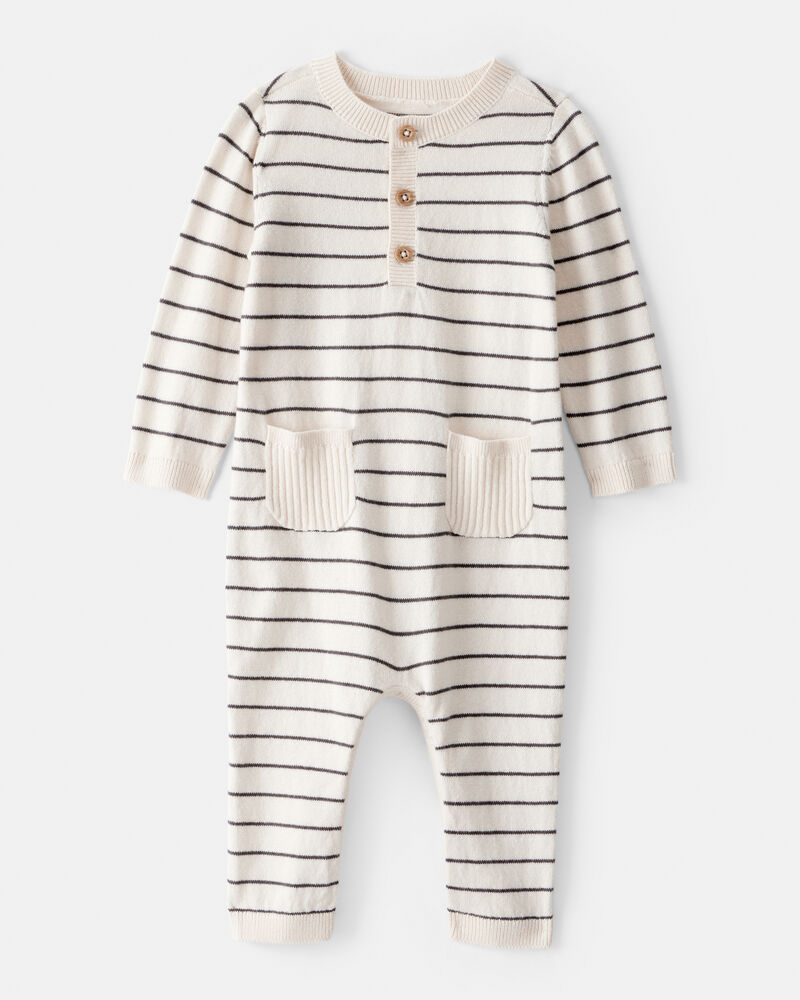 Baby Boy Striped Cotton Long-Sleeve Jumpsuit, image 1 of 5 slides