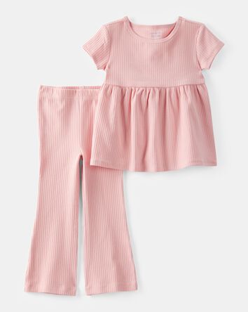 Toddler 2-Piece Ribbed Tee & Pull-On Pant Set - Pink, 