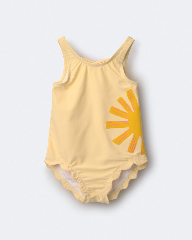 Toddler Girl Scalloped One-Piece Swimsuit in Sun Print - Yellow, image 2 of 6 slides