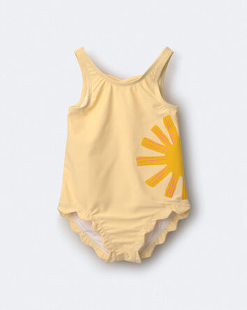 Toddler Girl Scalloped One-Piece Swimsuit in Sun Print - Yellow, 