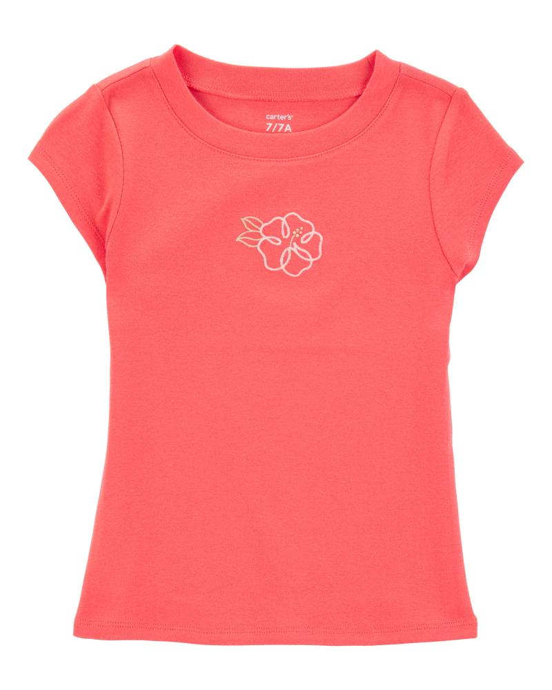 Kid 2-Piece Floral Embroidered Top & Linen Look-Alike Flowy Pull-On Shorts Set - Coral
, image 2 of 7 slides