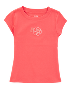 Kid 2-Piece Floral Embroidered Top & Linen Look-Alike Flowy Pull-On Shorts Set - Coral
, image 2 of 7 slides