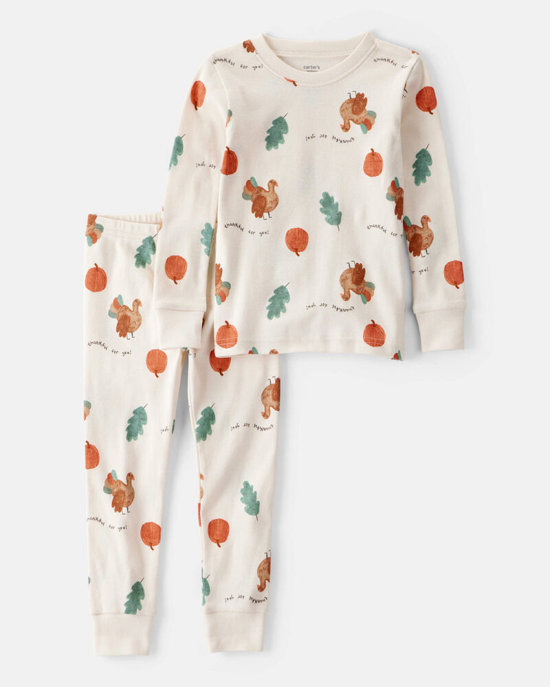 Baby Thanksgiving Print 100% Cotton Long-Sleeve 2-Piece Pajamas - Cream, image 1 of 3 slides