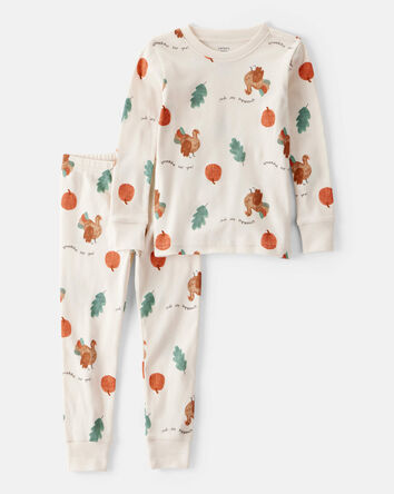 Baby Thanksgiving Print 100% Cotton Long-Sleeve 2-Piece Pajamas - Cream, 