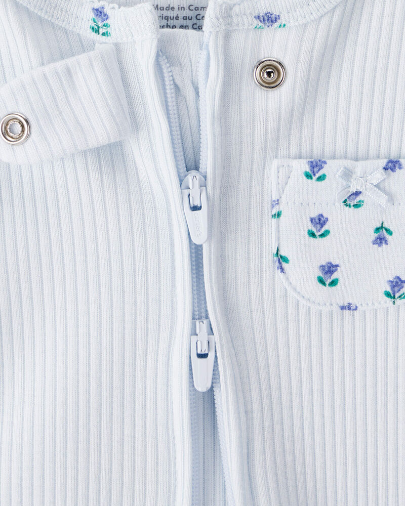 Baby Floral 2-Way Zip Ribbed Sleep & Play Pajamas, image 3 of 6 slides