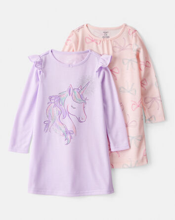 Girls 2-Pack Unicorn Nightgowns - Pink/Purple, 