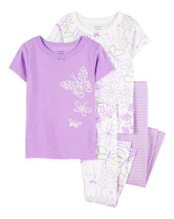 Baby Girl 4-Piece Floral Butterfly Cotton Pajamas, 