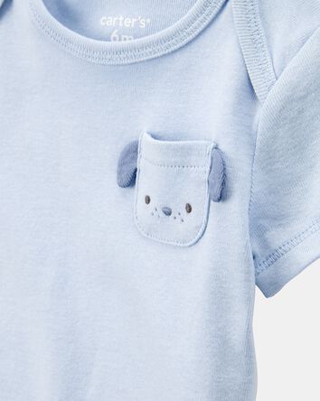 Baby Boy 5-Pack Dog Short-Sleeve Cotton Bodysuits - Blue, 