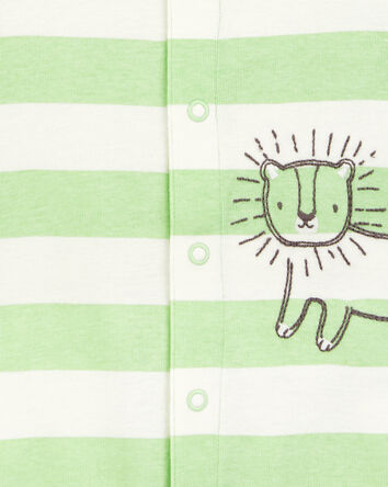Baby Boy Lion Striped Short-Sleeve Romper -Green, 