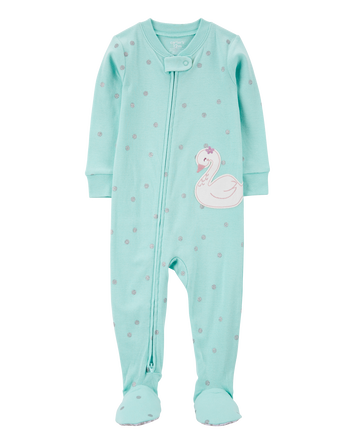Toddler Girl 1-Piece Swan Print 100% Snug Fit Cotton Footie Pajamas, 