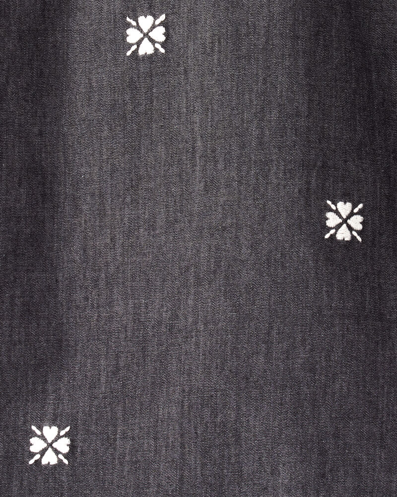 Toddler Girl Floral Motif Chambray Long-Sleeve Dress - Grey, image 3 of 5 slides