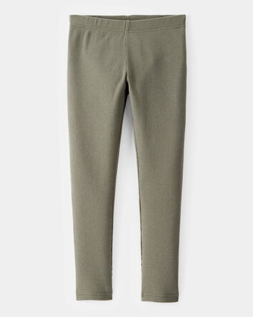 Girls Solid Cotton Ribbed Stretch Leggings - Green, 