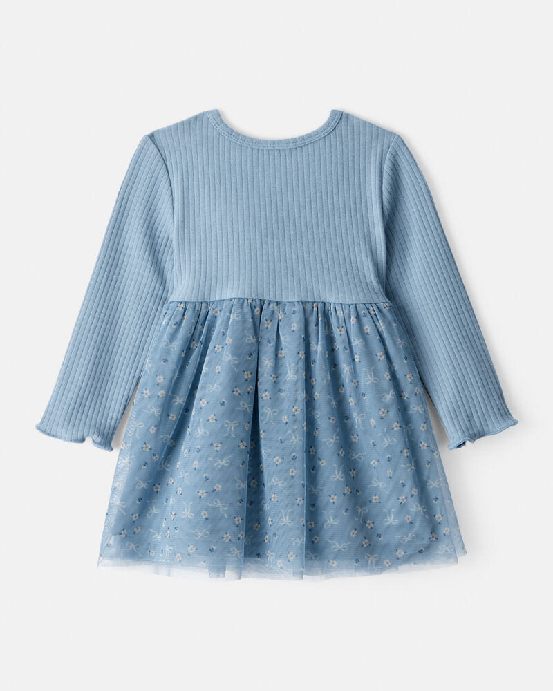 Baby Girl Floral Print Long-Sleeve Dress - Blue, image 2 of 5 slides