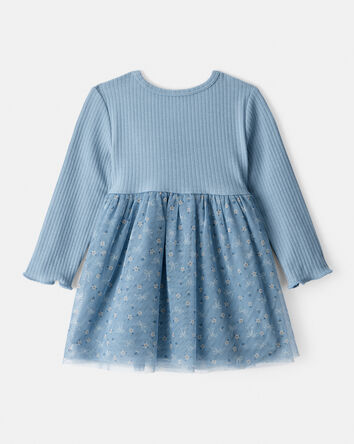 Baby Girl Floral Print Long-Sleeve Dress - Blue, 