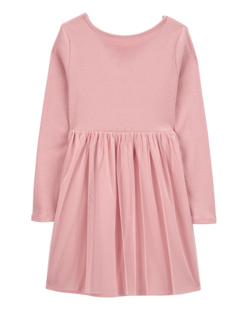 Kid Tulle Long-Sleeve Ribbed Dress, 