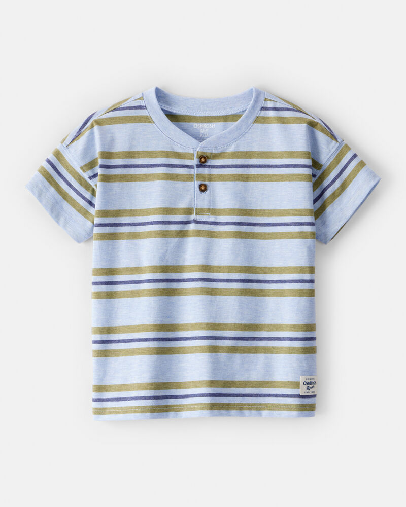 Toddler Boy Striped Short-Sleeve Henley Tee - Blue, image 1 of 3 slides