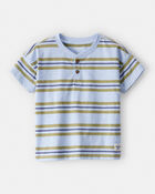 Toddler Boy Striped Short-Sleeve Henley Tee - Blue, image 1 of 3 slides