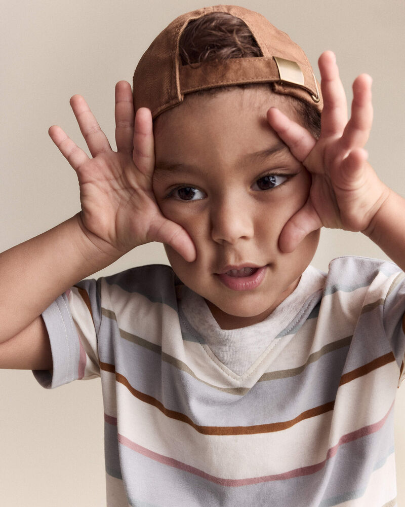 Toddler Boy Striped Short-Sleeve Otter Pocket Tee - Cream/Light Blue, image 6 of 7 slides