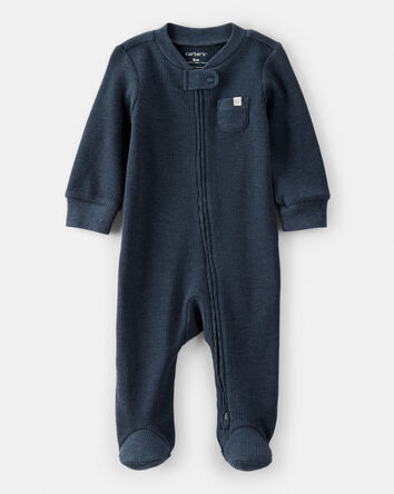 Baby Boy Solid Cotton Long-Sleeve 2-Way Zip Sleep & Play Pajamas - Navy, 