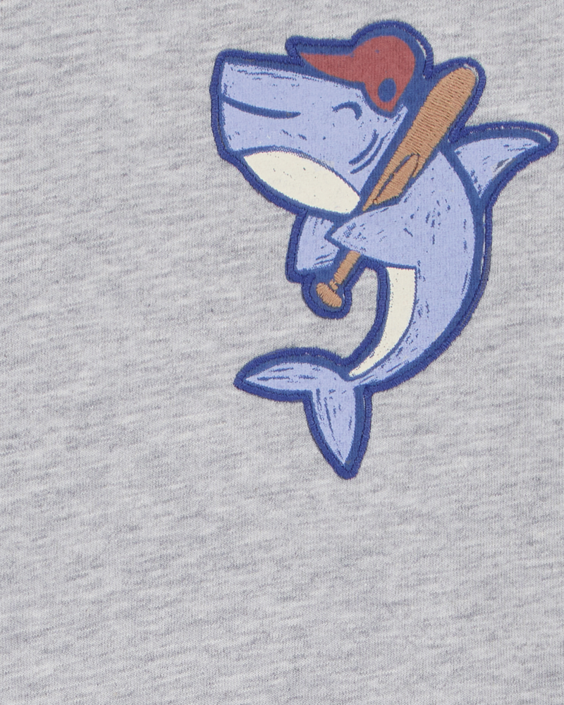 Baby 2-Piece Shark Baseball Short-Sleeve Tee & Pull-On Shorts Set - Grey/Navy, image 3 of 6 slides