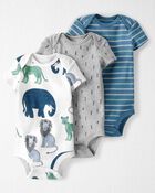 Baby 3-Pack Organic Cotton Rib Bodysuits in Wildlife Print, image 1 of 6 slides