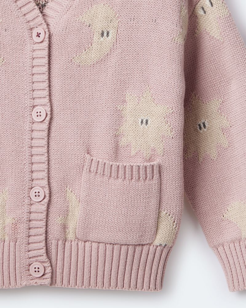 Toddler Girl Star & Moon Pocket Cardigan - Light Pink, image 7 of 7 slides