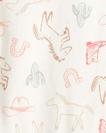 Baby Girl 5-Pack Cowgirl Print Cotton Multipack Bodysuits - White/Blue/Pink, 