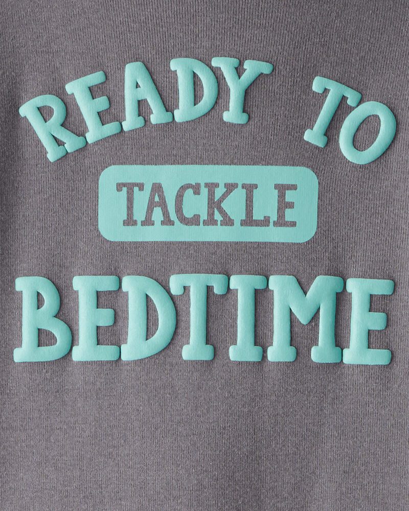 Toddler Football Print 100% Cotton Long-Sleeve Snug Fit 4-Piece Pajamas - Blue, image 2 of 4 slides