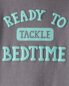 Toddler Football Print 100% Cotton Long-Sleeve Snug Fit 4-Piece Pajamas - Blue, image 2 of 4 slides