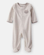 Baby Boy Fox Striped Loose Fit Long-Sleeve Sleep & Play Pajamas - Brown, image 1 of 5 slides