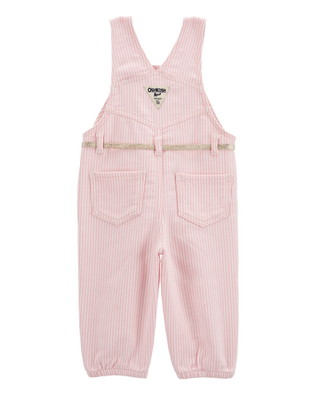 Baby Knit Denim Hickory Stripe Overalls - Pink, 