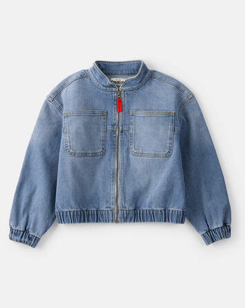Girls Zip-Up Long-Sleeve Denim Jacket - Light Wash, 