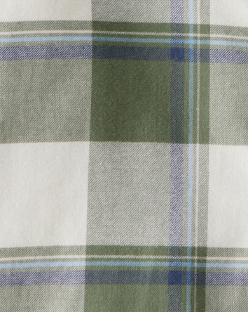 Boys Plaid Layered-Look Button-Down Hooded Tee - Green, 