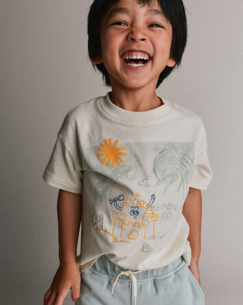 Toddler Relaxed Graphic Tee in Beach Print - Cream, 