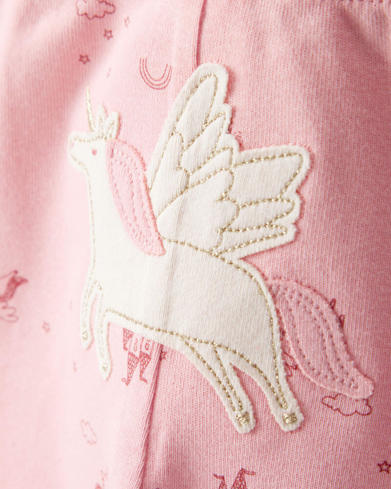 Baby Girl 3-Piece Unicorn Star Print Cotton Long-Sleeve Bodysuit & Pant Set - Pink/White, image 3 of 6 slides