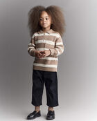 Toddler Striped Quarter-Zip Sweater - Tan/White, image 3 of 6 slides