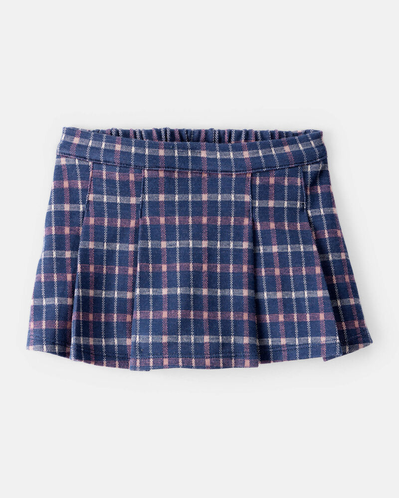 Baby Girl Plaid Print Knit Skort - Navy/Blue, image 1 of 4 slides