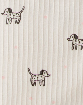 Toddler 2-Piece Dog Print Ribbed Tee & Pull-On Pant Set - Ivory, 