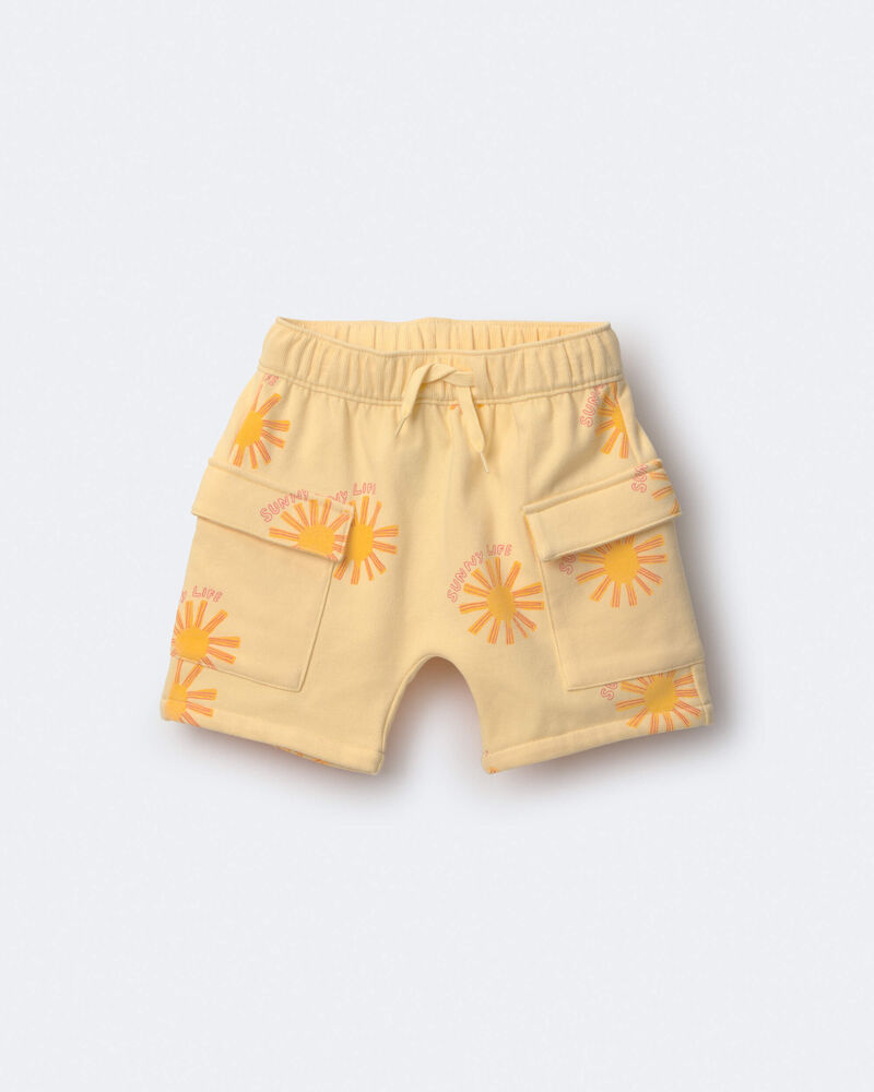 Toddler Boy French Terry Cargo Shorts in Sunny Life Print - Yellow, image 2 of 6 slides