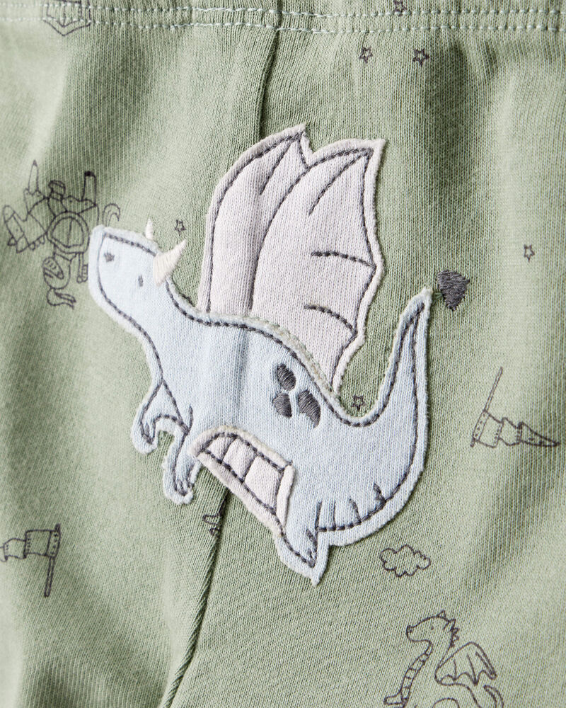 Baby Boy Dragon Print Cotton Long-Sleeve Bodysuit & Pant Set - Green/White, image 2 of 6 slides