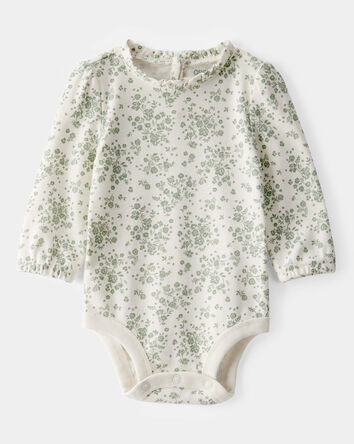 Baby Ribbed Floral Print Long-Sleeve Bodysuit, 