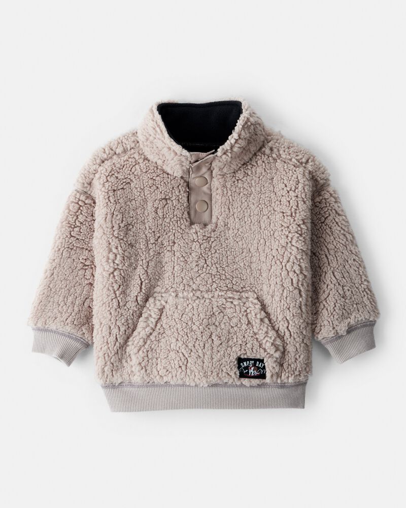 Baby Boy Sherpa Pullover Sweatshirt - Brown , image 1 of 3 slides