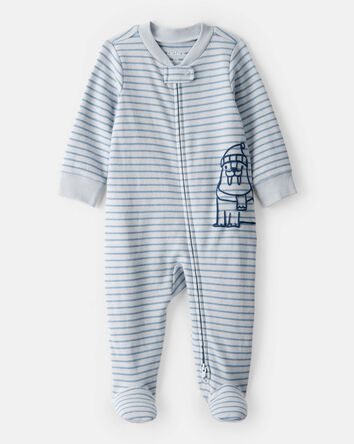 Baby Boy Walrus 100% Cotton Long-Sleeve Snug Fit Sleep & Play Pajamas - Blue, 